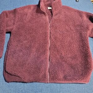 PINK Victoria's Secret Sherpa Fleece Zip Up Jacket Burgundy M